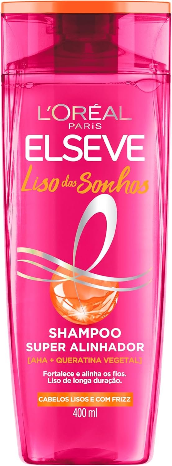 L'Oréal Paris Elseve Liso dos Sonhos Shampoo Super Alinhador, com Queratina Vegetal e AHA, 400ml